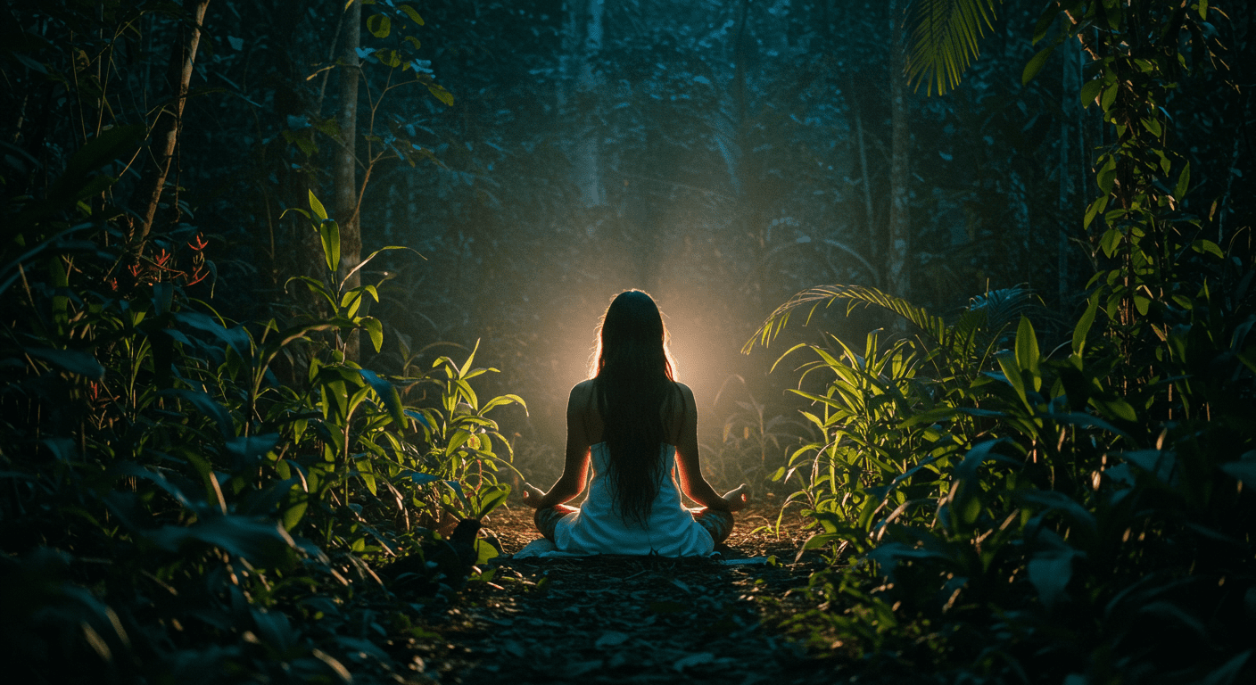 : O chá de ayahuasca é preparado com plantas sagradas da floresta e usado com propósitos espirituais profundos.