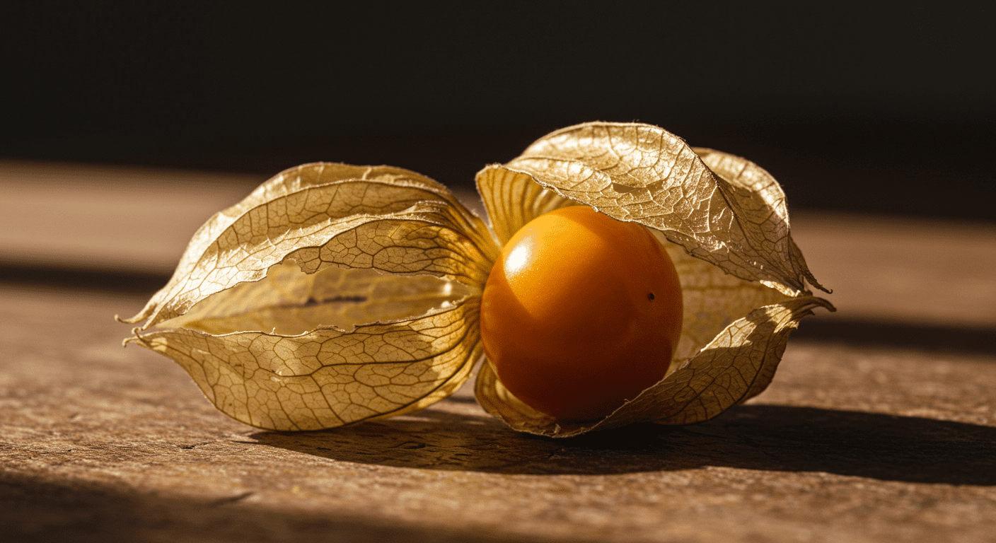 A physalis é envolvida por uma cápsula seca que protege e preserva seus nutrientes.