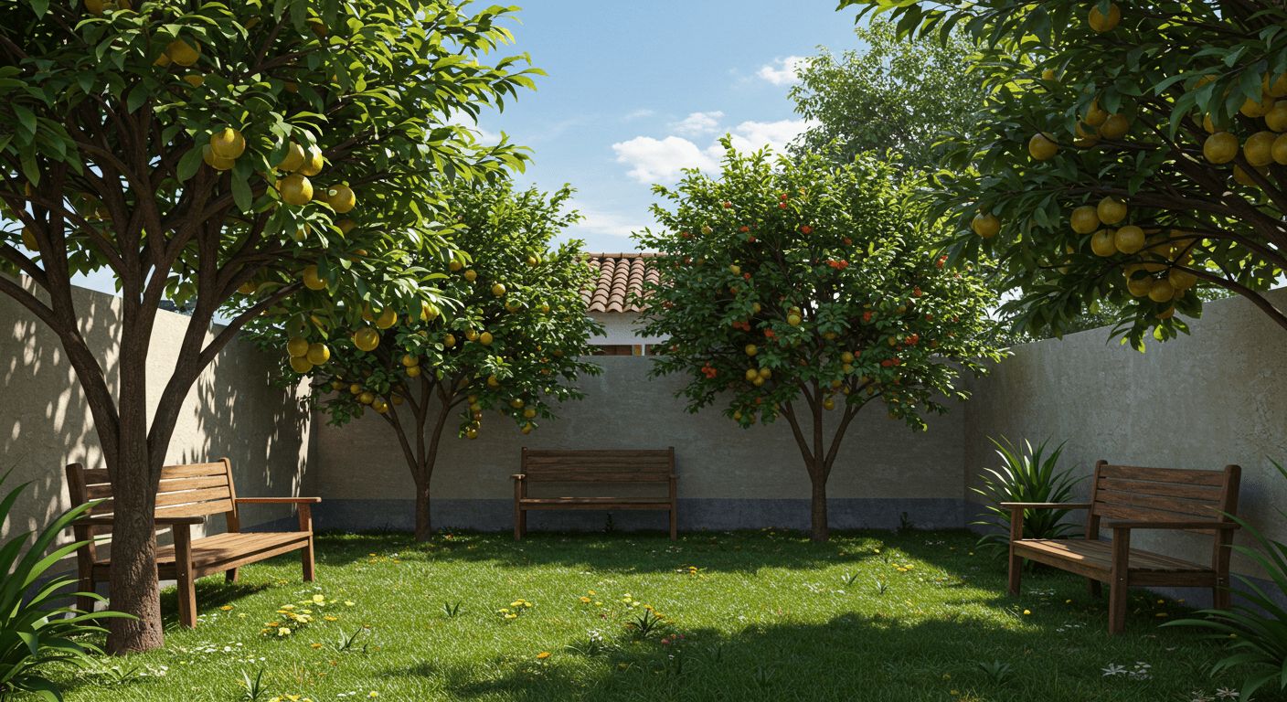 Quintal pequeno com árvores frutíferas ideais para espaços compactos: sombra, beleza e frutas frescas