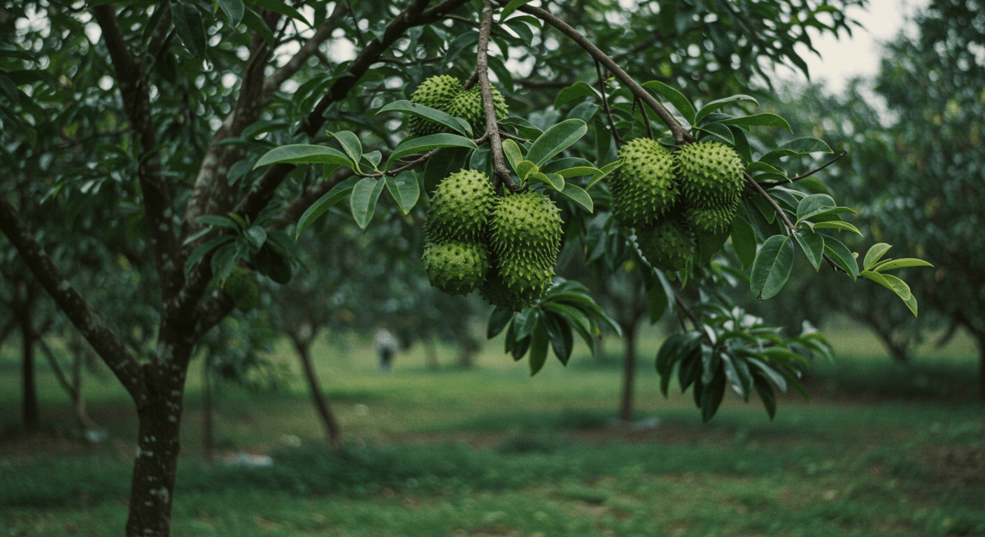 arvore de graviola cheia de frutos no jardim