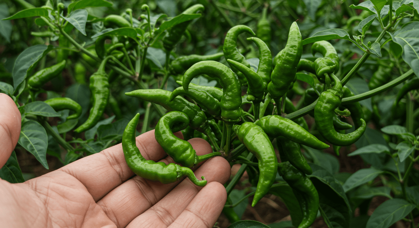 Pimenta-de-cheiro brilhando entre as folhas