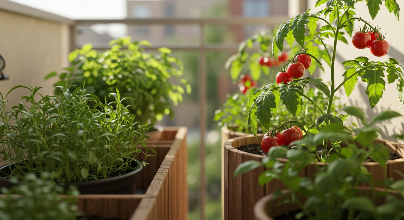 horta sustentável em varanda ensolarada